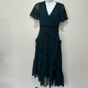 Lulus green dot ruffled midi dress